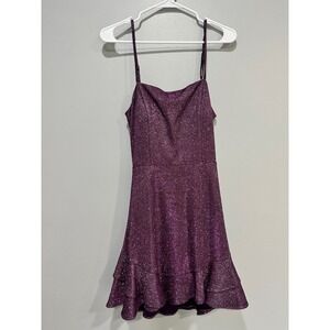 Dear‎ Moon Purple Sparkle Party Dress Open Back Ruffle homecoming Strap Size 11